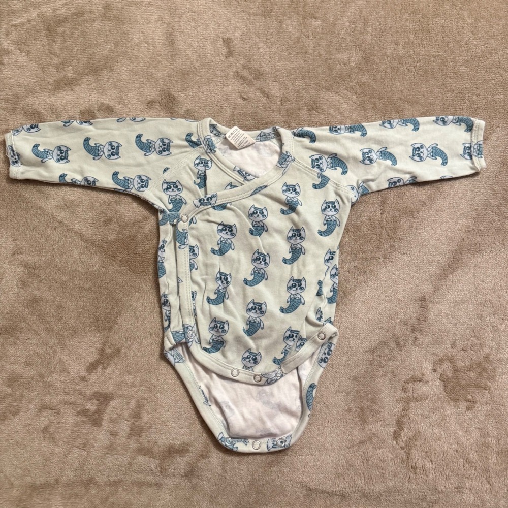 Kate Quinn Organic Cotton Mermaid Cat Kimono Bodysuit Long Sleeve 6-12M Blue